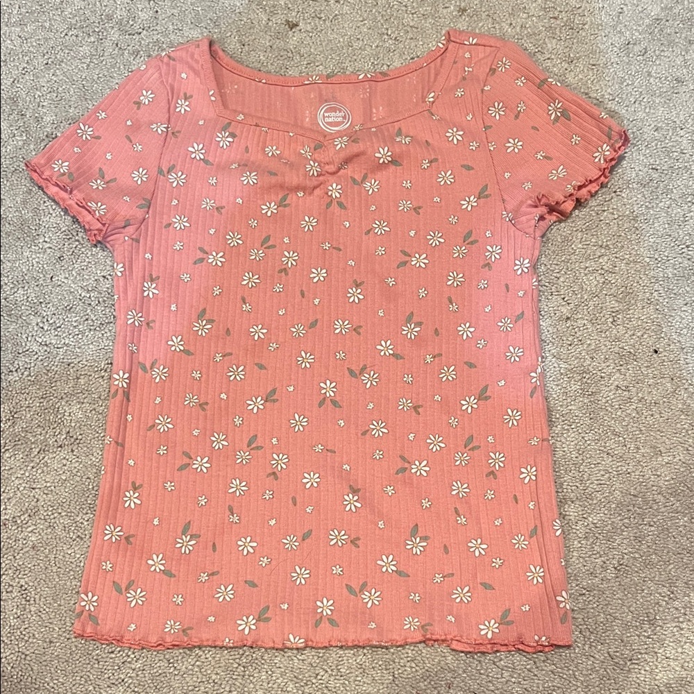 Wonder Nation Coral Floral Short Sleeve Top